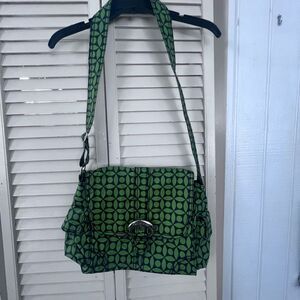 Emerald Green Geometric Diaper Shoulder Bag with Adjustable Strap